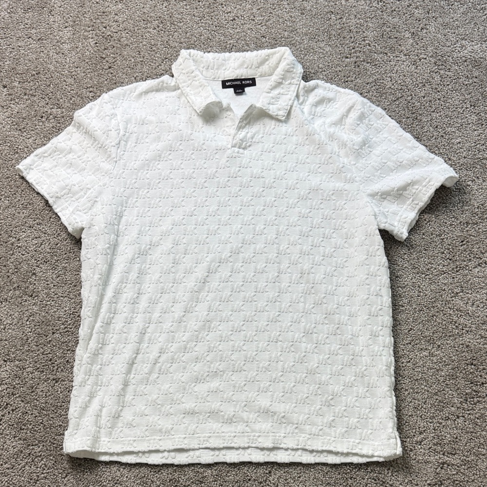 Michael Kors White Textured Polo Shirt